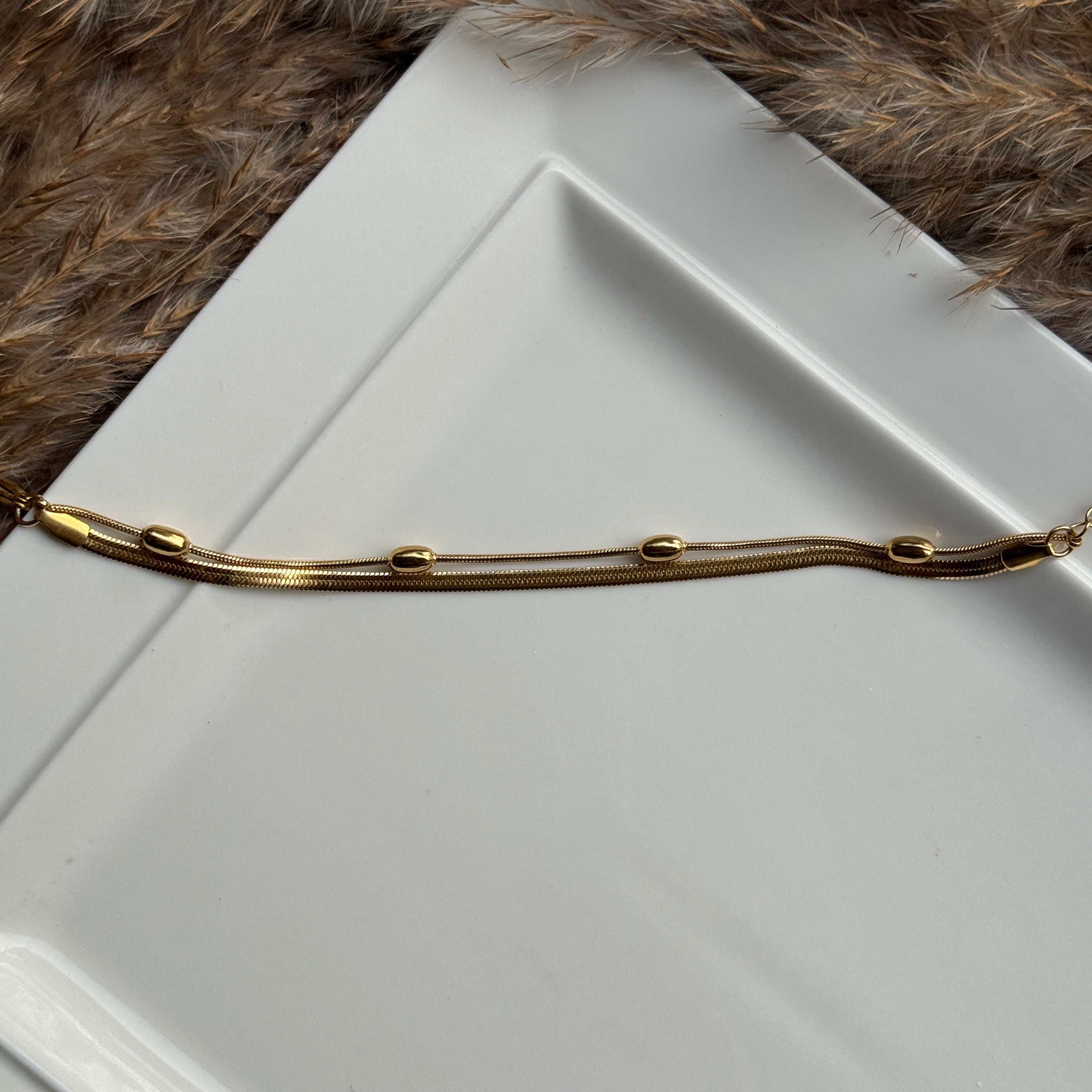 SNAKE CHAIN LAYERED BEAD BRACELET